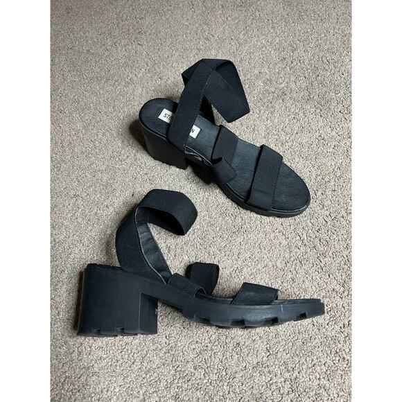 Steve Madden Haidar Sandals Womens Size US 8 Black Ankle Strap Chunky Heel - Picture 1 of 7
